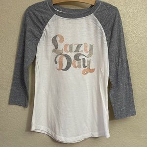 Lazy Day White & Gray Raglan Women's Top